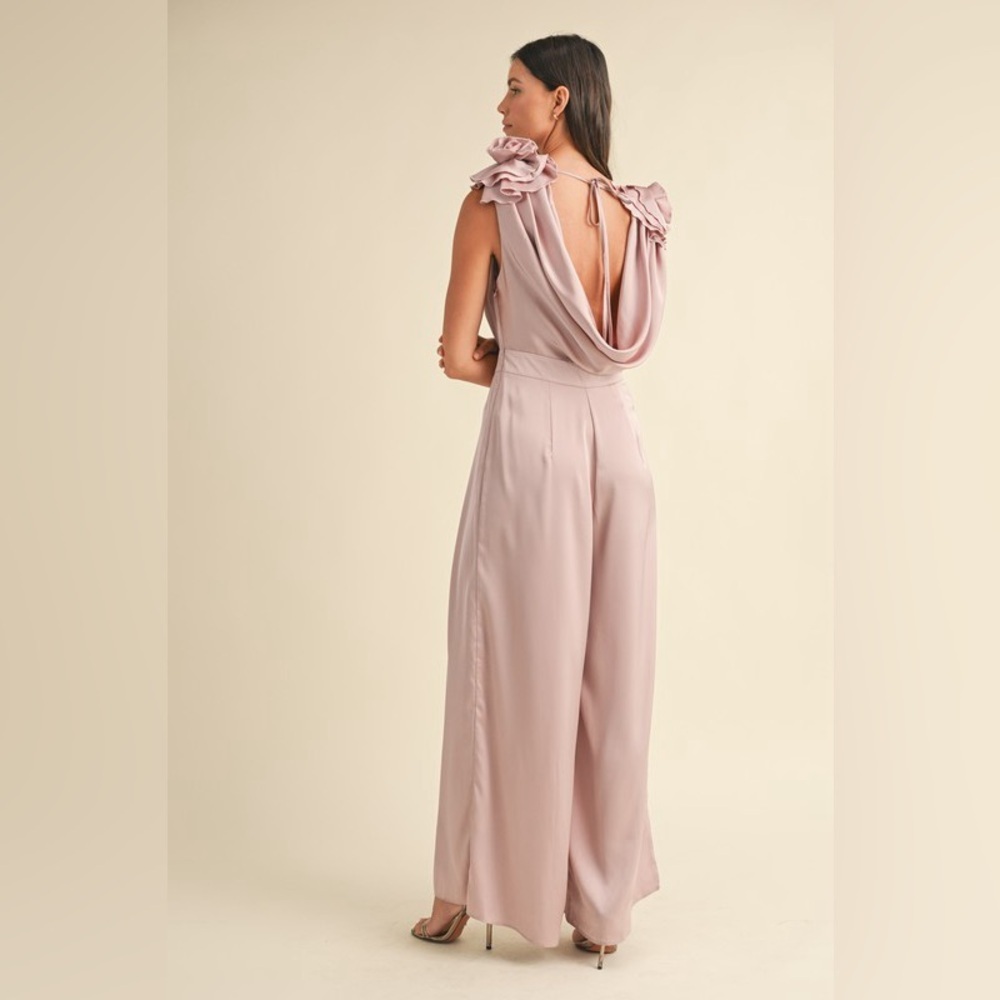 31. MABLE Rose Jumpsuit Plunge mauve Silky Cowl Neck Sleeveless romper - Picture 4 of 4